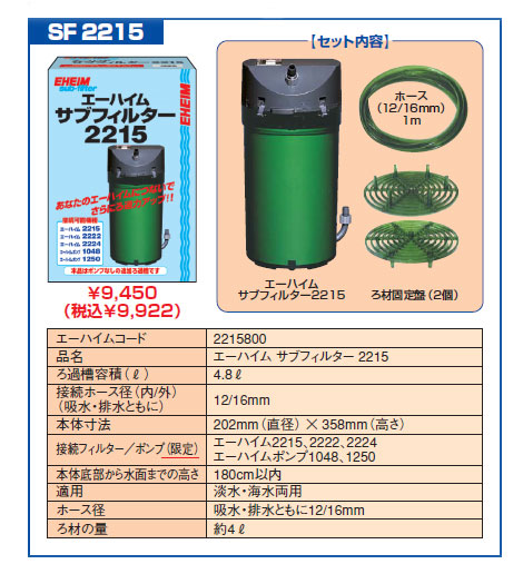 サブフィルター2215のセット内容