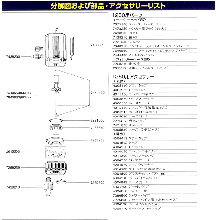 エーハイム 水陸両用ポンプ1250 パーツ