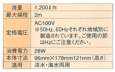 エーハイム水陸両用ポンプ1250の仕様