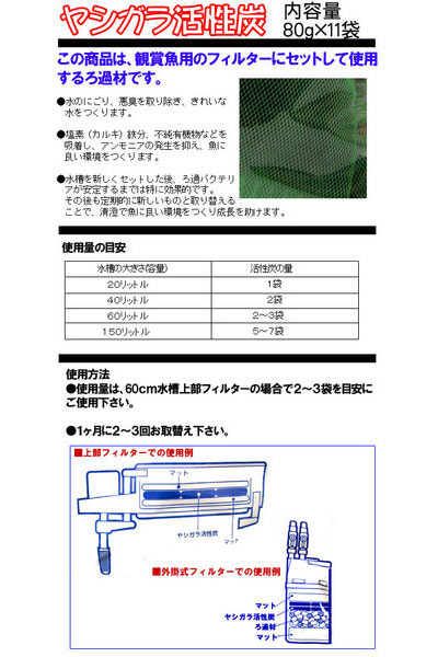 ヤシガラ活性炭目安