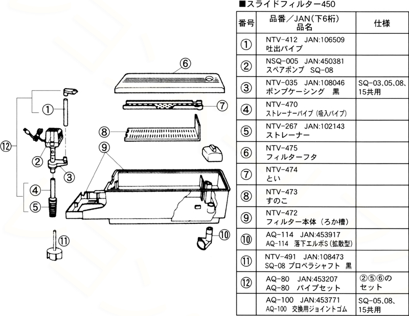 ニッソー スライドフィルター450パーツ