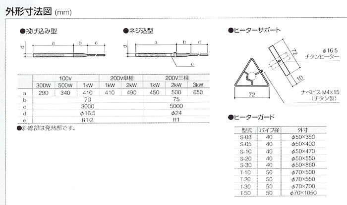 レイシー チタンヒーター外形寸法図